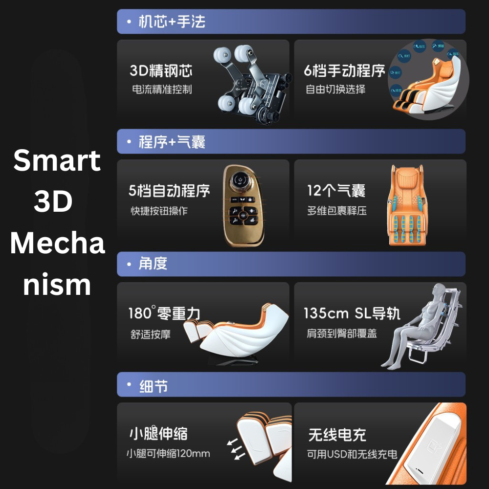 3D Mini Full Body Massage Chair Orange & Blue