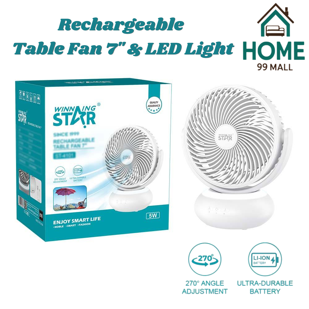 Rechargeable Air Circulation Table Fan 7" with LED Light