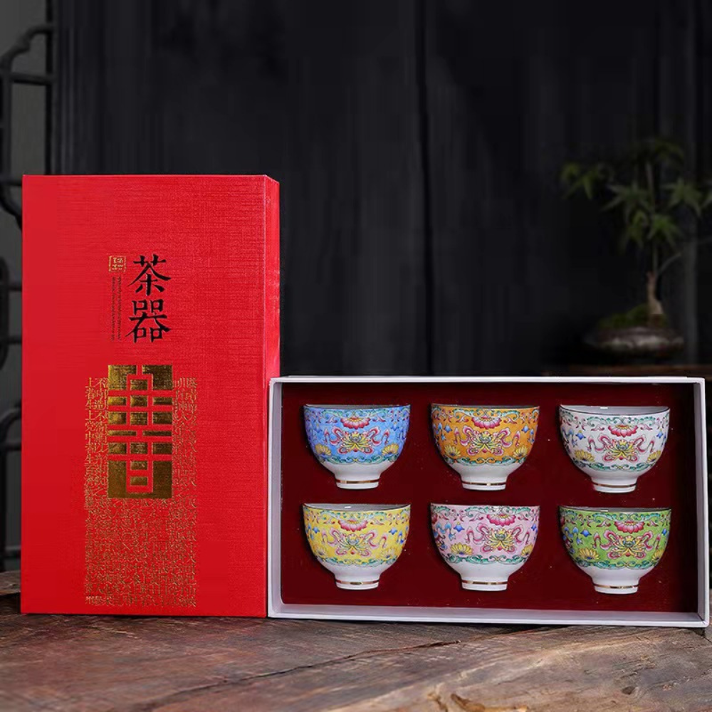 JingDeZhen Imperial-Style Enamel Tea Set - 6 pcs