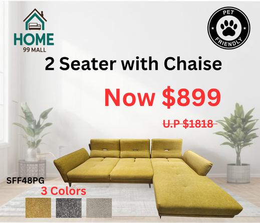 2 Seater with Chaise Pet Friendly Fabric Sofa