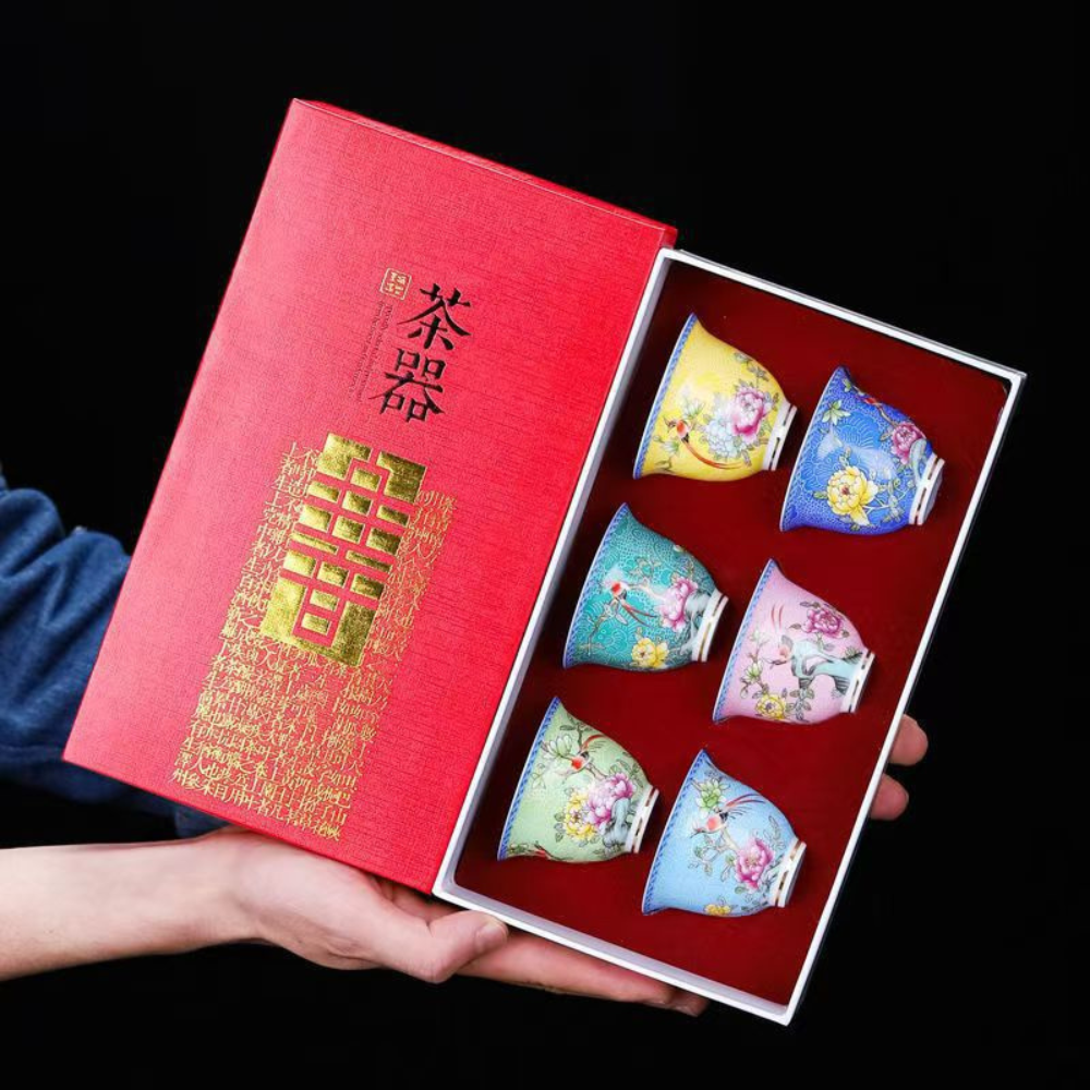 JingDeZhen Imperial-Style Enamel Tea Set - 6 pcs