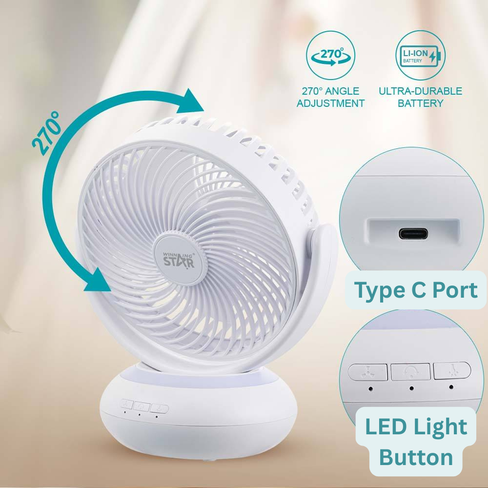 Rechargeable Air Circulation Table Fan 7" with LED Light