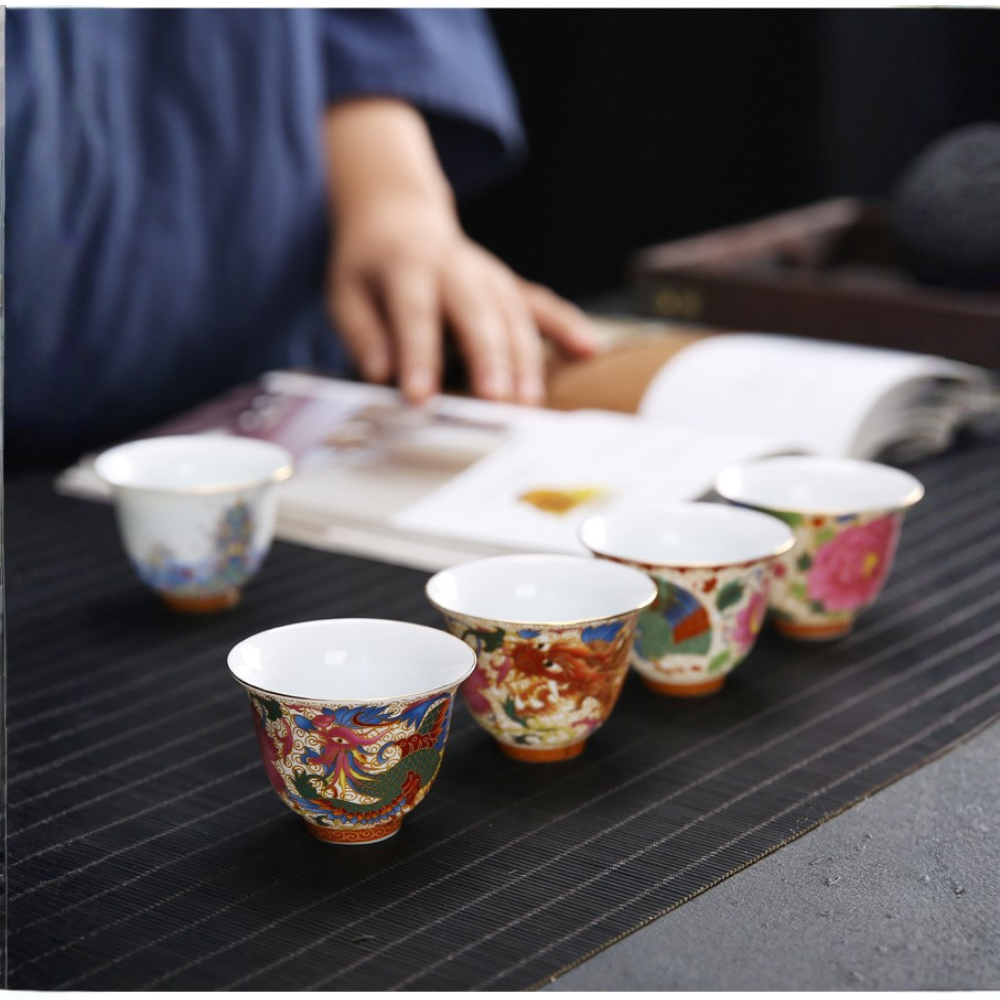 JingDeZhen Imperial-Style Enamel Tea Set - 6 pcs