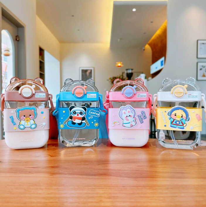 Kids Cute Square Straw Water Bottle 470ml