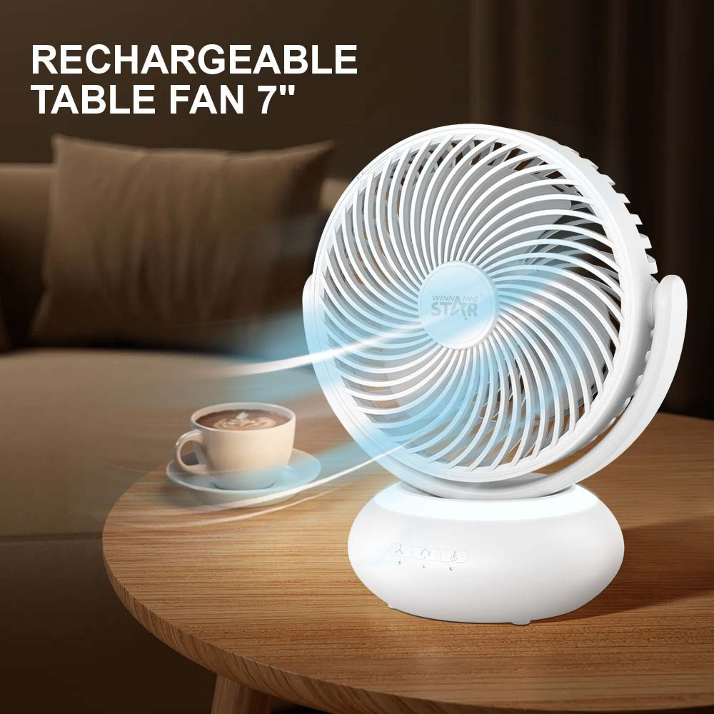 Rechargeable Air Circulation Table Fan 7" with LED Light