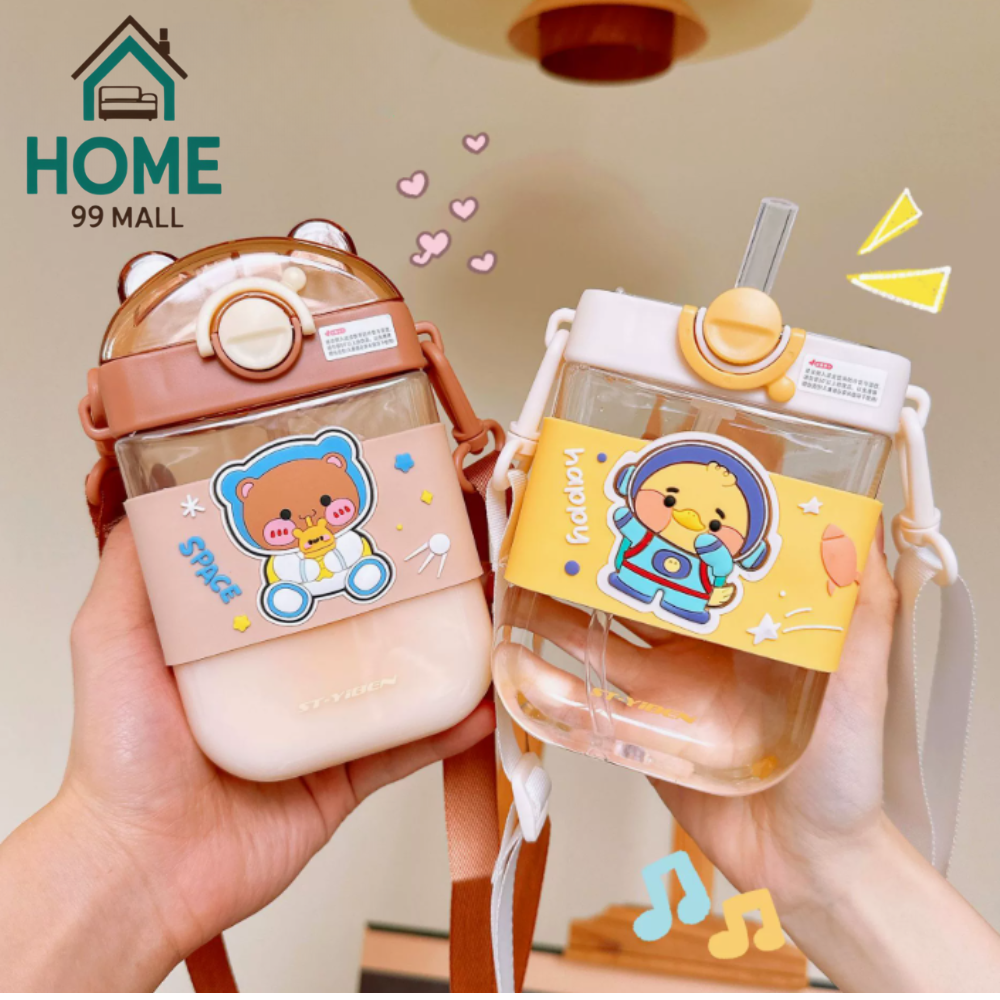 Kids Cute Square Straw Water Bottle 470ml