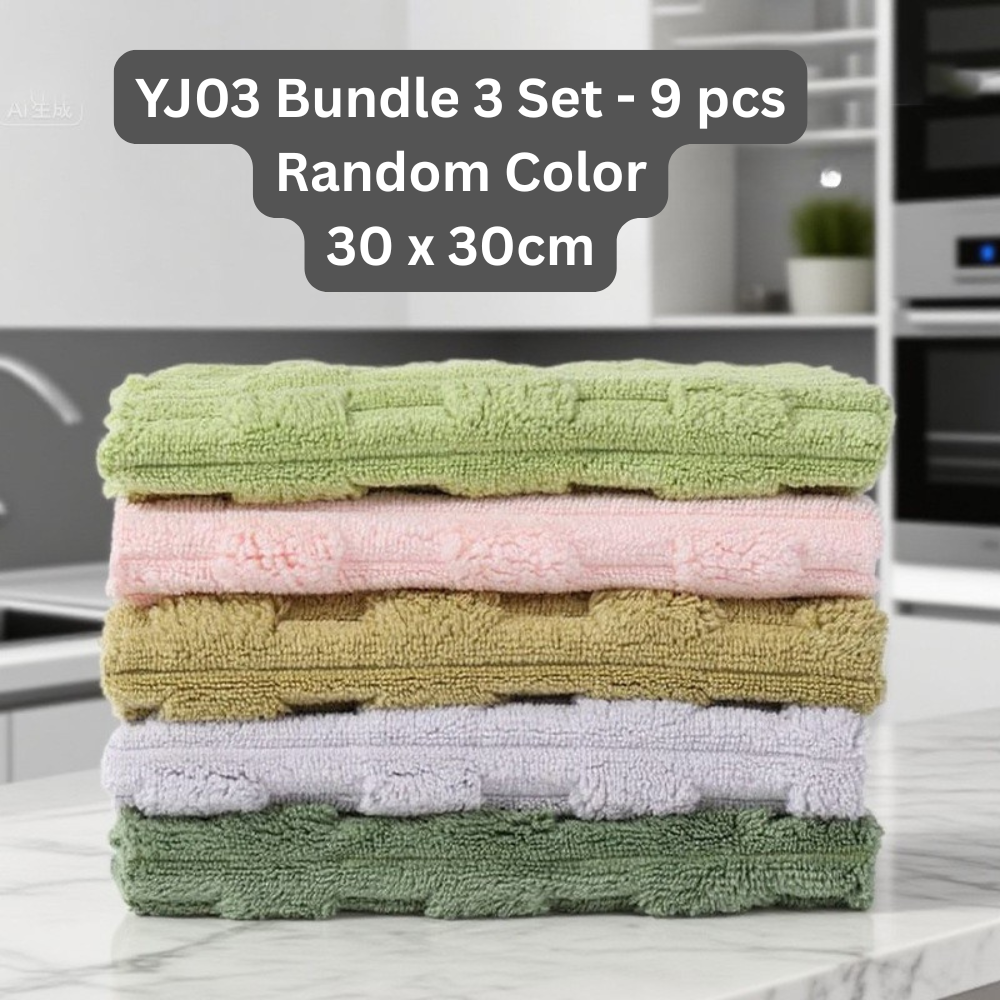 3 Bundle Set - 9 pcs | Premium Microfiber Cloth, Kitchen Towel